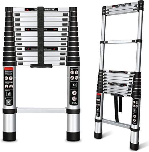 Photo 1 of augtarlion Aluminum Telescoping Extension Ladder 12.5 FT, Folding Telescopic Ladder with Locking Mechanism, Multi-Purpose Collapsible Ladders for Home Or Outdoor, RV Ladder, Heavy Duty 330 lbs Load