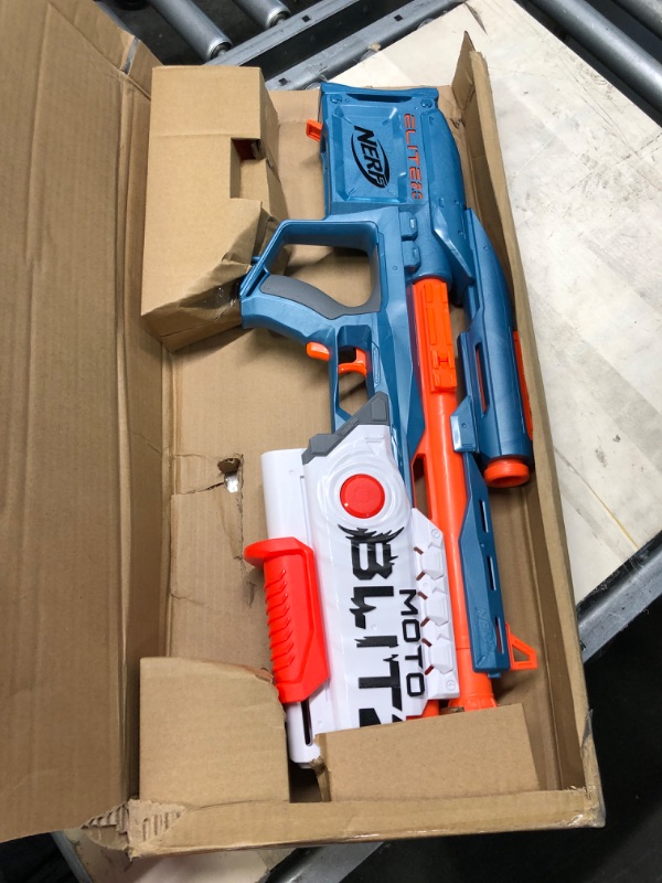 Photo 1 of NERF Elite 2.0 Motoblitz Blaster with Scope, Motorized 10-Dart Blasting, Airblitz 6 Darts, 22 Darts, Outdoor Toys for 8 Year Old Boys & Girls
