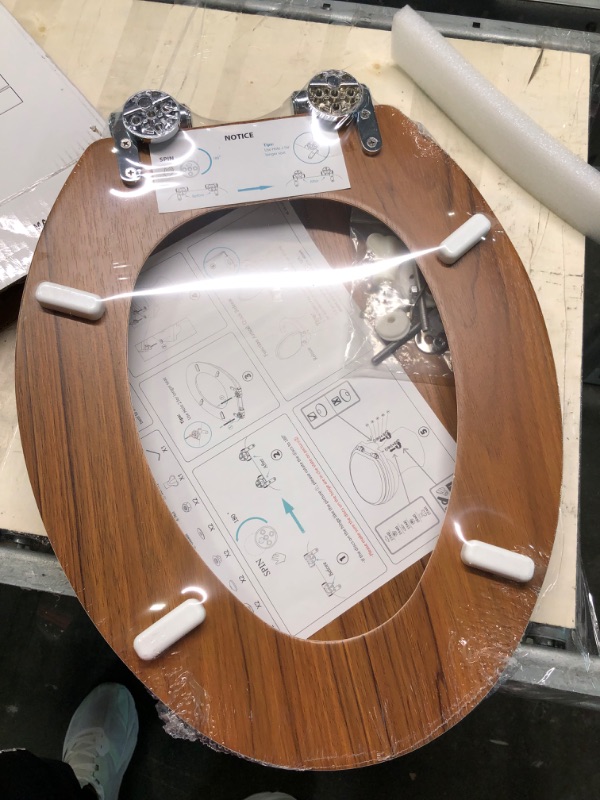 Photo 4 of Elongated Toilet Seat Molded Wood Toilet Seat with Quietly Close and Quick Release Hinges, Easy to Install also Easy to Clean by Angol Shiold (Elongated, Natural) Soft Close Natural