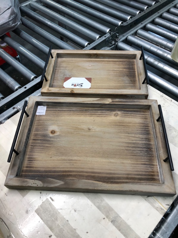 Photo 1 of Bison Home Goods Wooden Serving Trays With Handles (2 Pc. Set) Rustic Color, Farmhouse Wood Butler Platters | Serve Breakfast, Appetizer, Coffee,