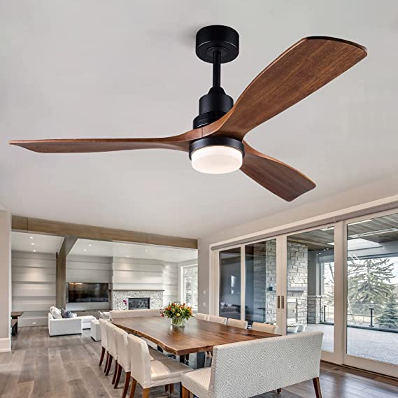 Photo 1 of BOJUE 52” Ceiling Fans with Lights Remote Control,Indoor Outdoor Wood Ceiling Fan with 3 Blade for Patio Living Room, Bedroom, Office, Summer House, Etc