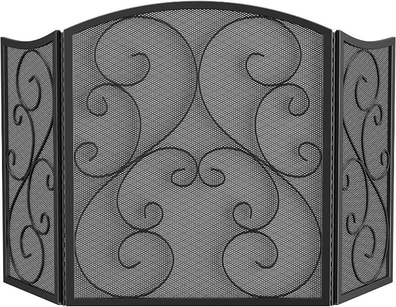 Photo 1 of 
Fire Beauty Fireplace Screen 3 Panel Wrought Iron Black Metal 48"(L) x30(H) Spark Guard Cover(Sanded Black)