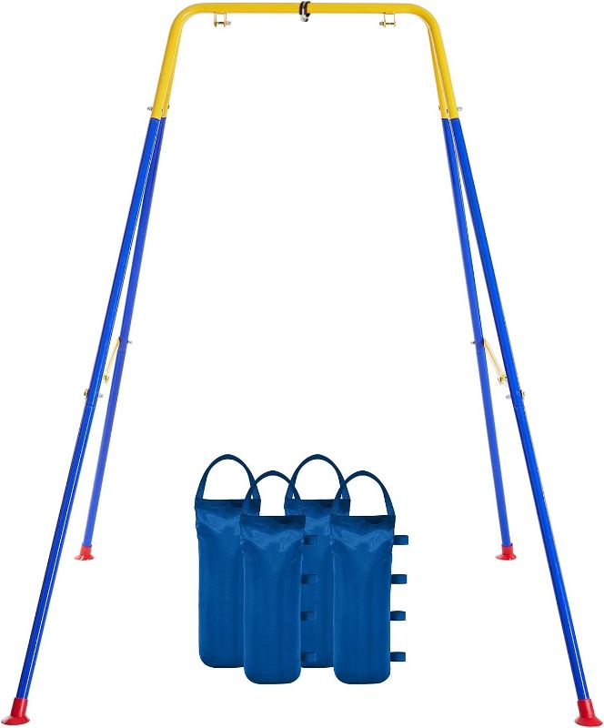 Photo 1 of FUNLIO Foldable Swing Stand for Kids with 4 Sandbags, Heavy Duty Metal Swing Frame Indoor/Outdoor, A-Frame Baby Swing Stand for Backyard, Suitable for Most Toddler Swing/Baby Jumper/Hammock Chair