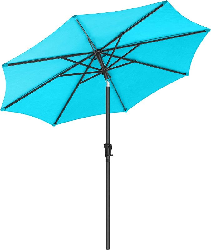 Photo 1 of COBANA Patio Umbrella, Outdoor Table Umbrella of 9-Feet with 8 Ribs and Push Button Tilt and Crank, turquoise
