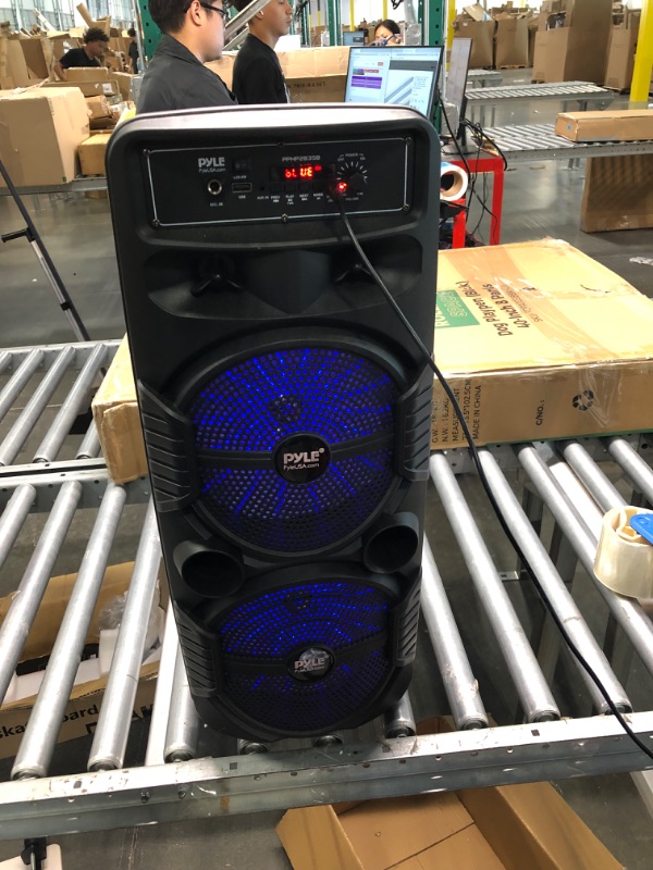 Photo 2 of Pyle Portable Bluetooth PA Speaker System - 600W Rechargeable Outdoor Bluetooth Speaker Portable PA System w/ Dual 8” Subwoofer 1” Tweeter, Microphone In, Party Lights, USB, Radio, Remote - PPHP2835B