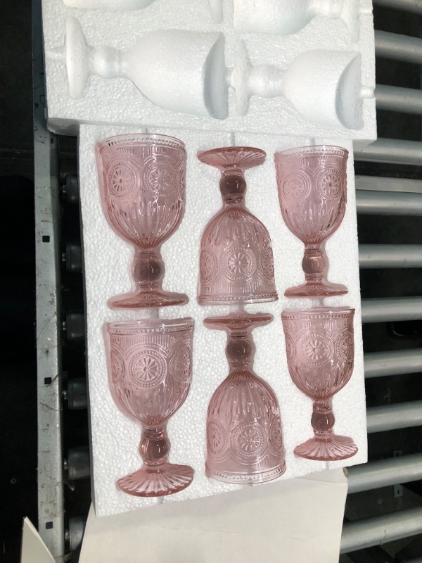 Photo 2 of Yungala Pink Wine Glasses set of 6 pink goblets, dishwasher safe colored pink glassware, vintage style for pink drinking glasses, champagne flutes, water goblets or colorful wine glasses