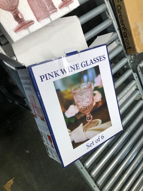 Photo 3 of Yungala Pink Wine Glasses set of 6 pink goblets, dishwasher safe colored pink glassware, vintage style for pink drinking glasses, champagne flutes, water goblets or colorful wine glasses