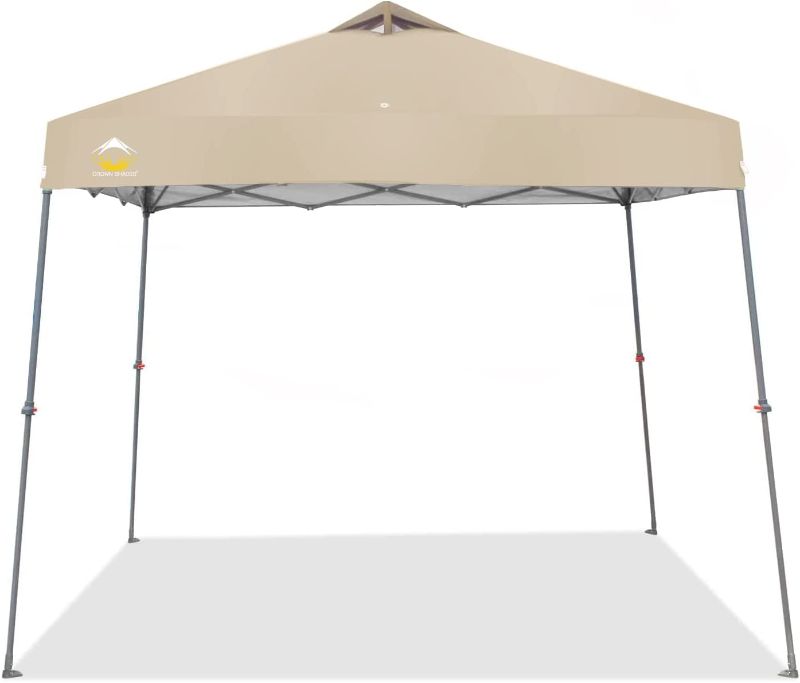 Photo 1 of CROWN SHADES 9x9' Pop-Up Canopy with 11x11 Base Easy Up Beach Canopy Outdoor Shade Bonus Carry Bag, 8 Stakes, and 4 Ropes, Beige