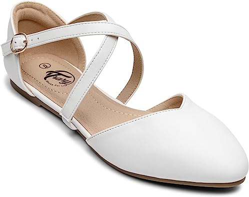 Photo 1 of Trary Flats Shoes Women, D'Orsay Criss Cross Ankle Strap Flats for Women Dressy Comfortable, Womens Flats, Pointed Toe Dressy Flats for Women, Ballet Flats Shoes for Wedding Work Size 10