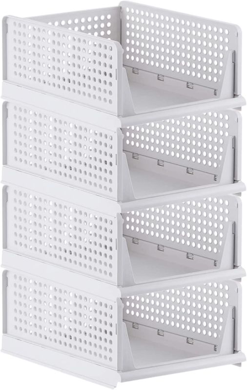 Photo 1 of 4 Pack Folding Closet Organizers Storage Box, Stackable Plastic Drawer Basket for Clothing(White)