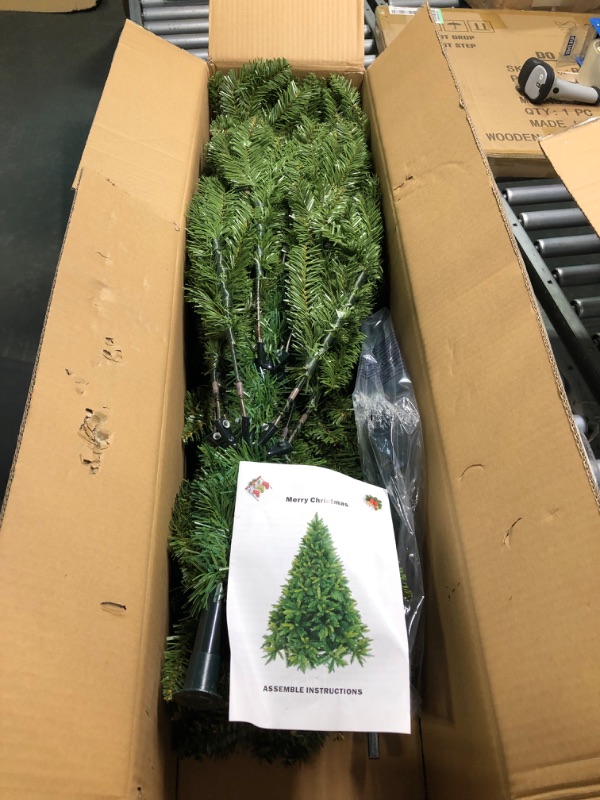Photo 1 of ADOMI Artificial Christmas Tree 7FT Pencil Tall Skinny Slim Unlit Full Fake Unique Green Xmas Tree Outdoor with 1100 Branch Tips-Foldable Metal Stand-Easy Setup-Holiday Outside Indoor Apartment Decor