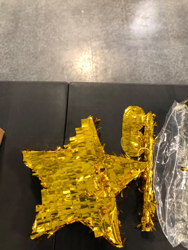 Photo 1 of Gold Foil Star Pinata for kids Birthday Party, Pinata Stick and Blindfold Twinkle Little Star Themed Fiesta Party Supplies Favors for Baby Shower Decorations, 13.8 x 13.8 x 3.2 Inches