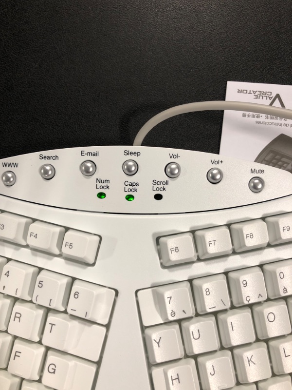 Photo 3 of Perixx PERIBOARD-512W Periboard-512 Ergonomic Split Keyboard - Natural Ergonomic Design - White - Bulky Size 19.09"X9.29"X1.73", US English Layout Wired White Keyboard