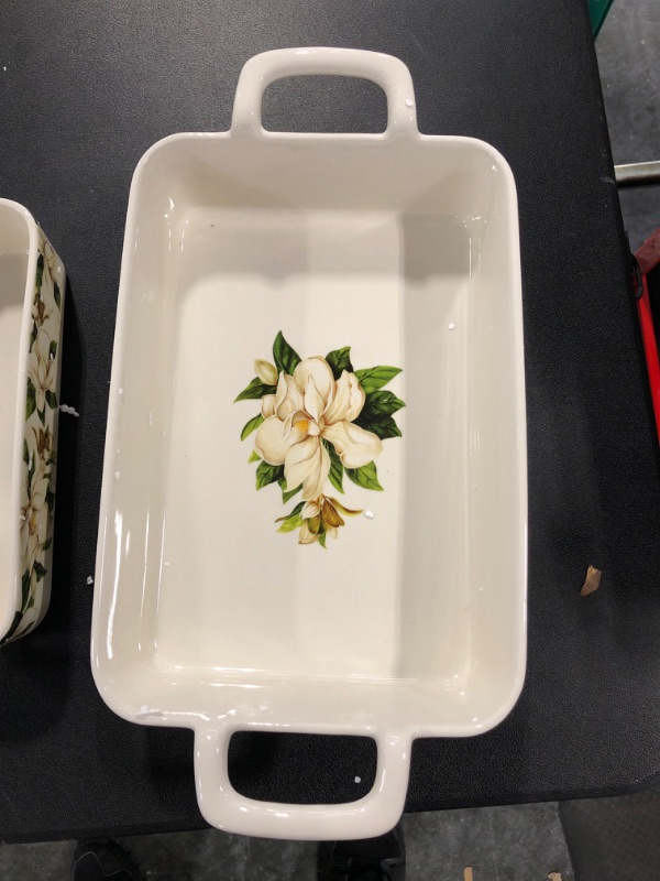 Photo 4 of Bico Magnolia Floral Stoneware Baking Dish, Lasagna Pan, Medium Rectangular Baking Pan, Casserole Dish, Microwave, Dishwasher and Oven Safe