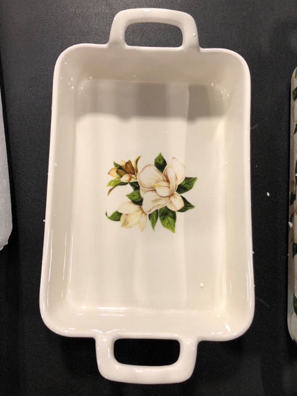 Photo 3 of Bico Magnolia Floral Stoneware Baking Dish, Lasagna Pan, Medium Rectangular Baking Pan, Casserole Dish, Microwave, Dishwasher and Oven Safe