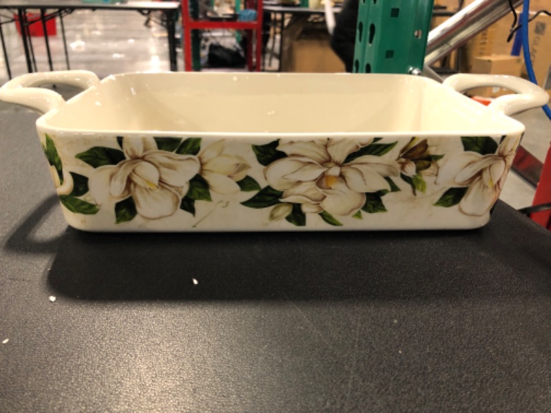 Photo 6 of Bico Magnolia Floral Stoneware Baking Dish, Lasagna Pan, Medium Rectangular Baking Pan, Casserole Dish, Microwave, Dishwasher and Oven Safe