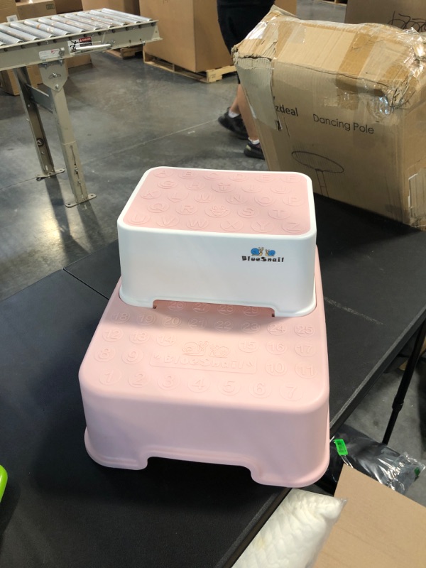 Photo 1 of BlueSnail Double up Step Stool for Kids, Anti-Slip Sturdy Toddler Two Step Stool for Bathroom, Kitchen and Toilet Potty Training Pink