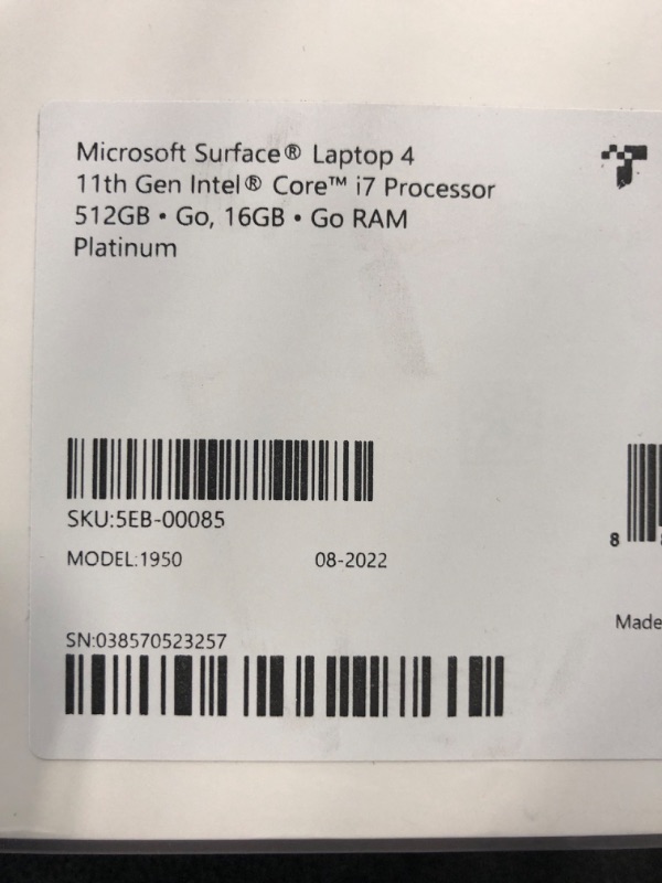 Photo 4 of Microsoft Surface Laptop 4 13.5" Touch Screen - Intel Core i7 - 16GB - 512GB with Windows 11 (Latest Model) - Platinum Platinum 13.5" i7/16GB/GB