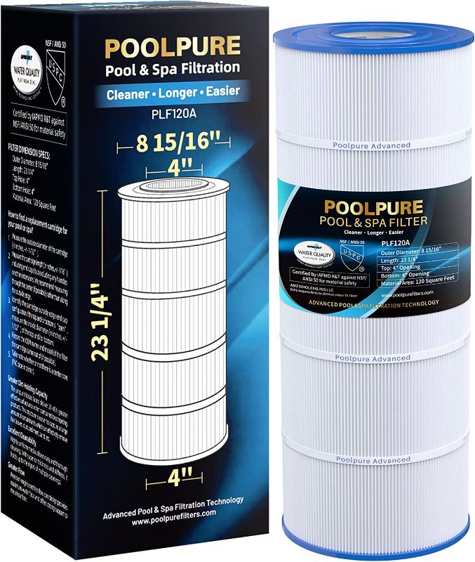 Photo 1 of 1020750309POOLPURE PLF120A Pool Filter Replaces Hayward C1200, CX1200RE, Pleatco PA120, Unicel C-8412, Filbur FC-1293, Clearwater II 125, Waterway Pro Clean PCCF-125, 120 sq.ft. L x OD:23 1/4"x 8 15/16" 1 Pack

