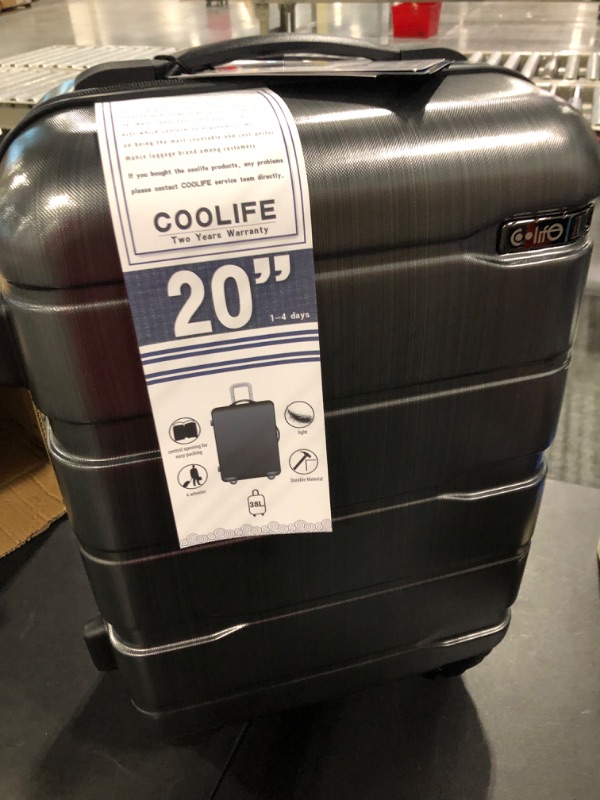 Photo 3 of Coolife Luggage Expandable(only 28") Suitcase PC+ABS Spinner Built-In TSA lock 20in 24in 28in Carry on Charcoal. S(20in_carry on)