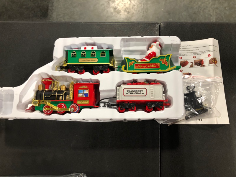 Photo 5 of Christmas Train Set for Kids, Electric Train Toys for Kids, Around The Christmas Tree Train Toys w/ Smoke, Realistic Lights & Sounds, Steam Locomotive Engine, Track, Classic Train Gifts Boys Girls 3pcs Train Carriages