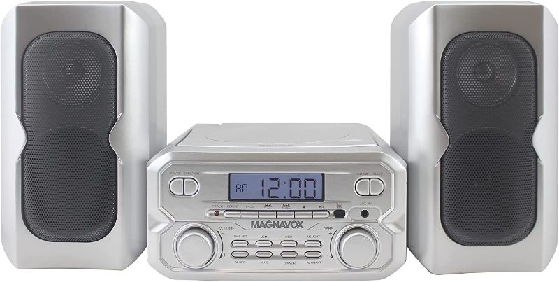 Photo 1 of Magnavox MM435M-SL 3-Piece Compact CD Shelf System with Digital FM Stereo Radio, Bluetooth Wireless Technology, and Remote Control in Silver | LCD Display | AUX Port Compatible | 2022 Version |

