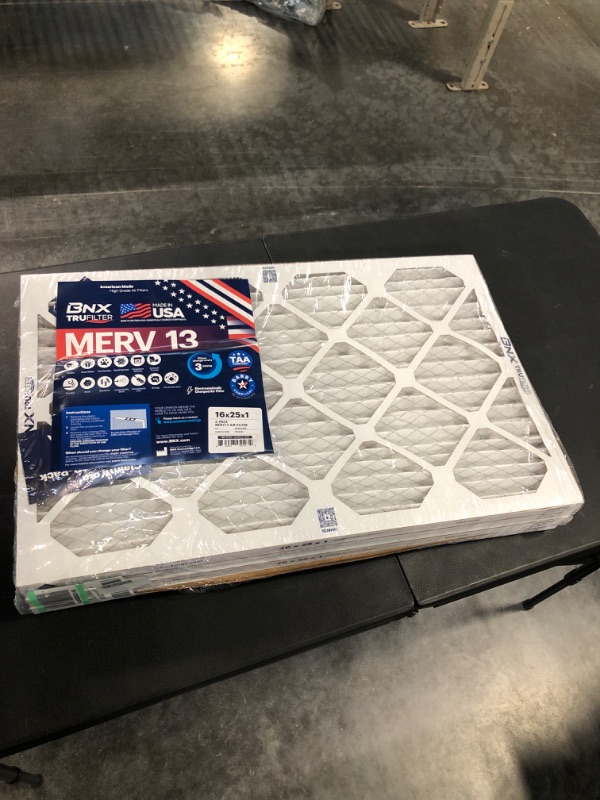 Photo 1 of BNX 16x25x1 MERV 13 Air Filter 4 Pack - MADE IN USA - Electrostatic Pleated Air Conditioner HVAC AC Furnace Filters - Removes Pollen, Mold, Bacteria, Smoke 16x25x1 4-Pack
