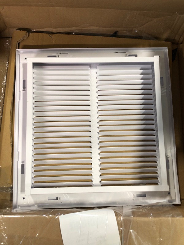Photo 3 of 12" X 12" Steel Return Air Filter Grille for 1" Filter - Fixed Hinged - Ceiling Recommended - HVAC DUCT COVER - Flat" Stamped Face - White [Outer Dimensions: 14.5 X 13.75] 12 X 12