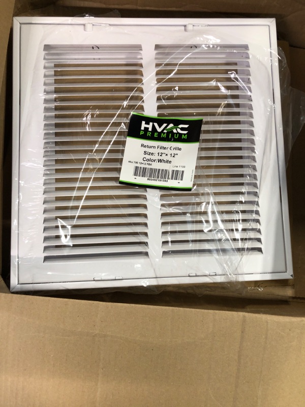 Photo 2 of 12" X 12" Steel Return Air Filter Grille for 1" Filter - Fixed Hinged - Ceiling Recommended - HVAC DUCT COVER - Flat" Stamped Face - White [Outer Dimensions: 14.5 X 13.75] 12 X 12