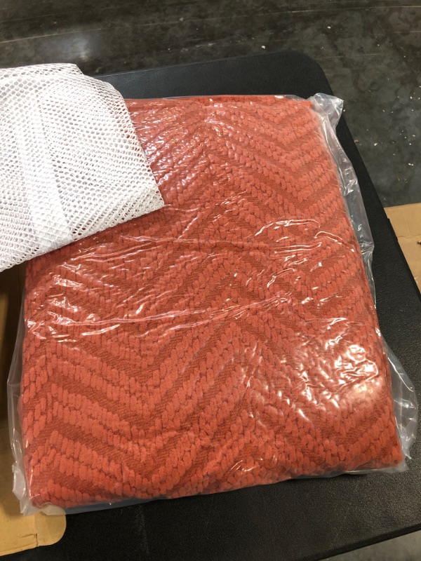 Photo 1 of RECYCO Chenille Knit Throw Blanket for Couch, Versatile Decorative Woven Knit Chenille Blanket for Bed, Super Soft Warm & Cozy Knitted Throw Blanket with Tassels for Sofa, Chair. Rust, 60“x80 Rust 60"x80"