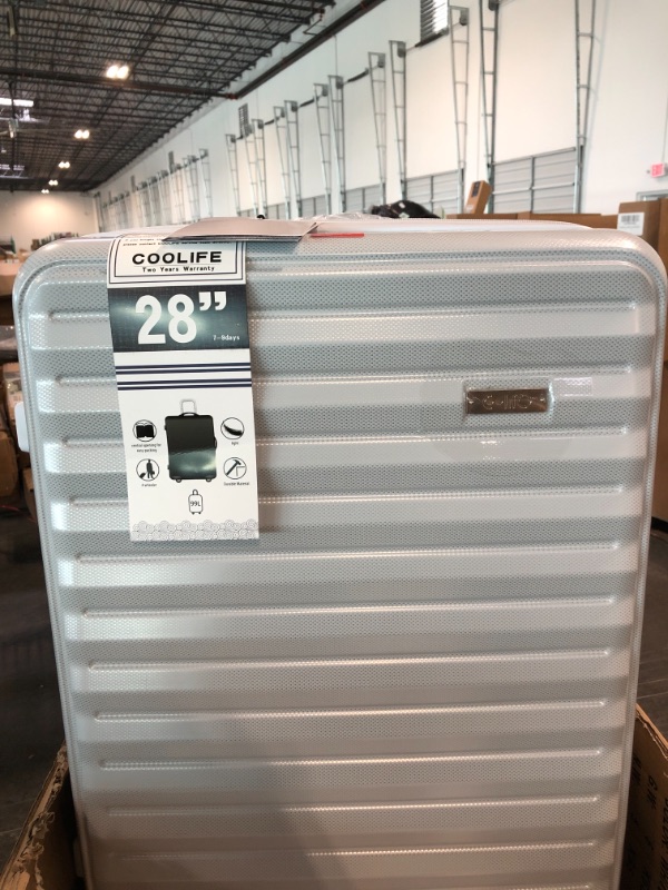 Photo 4 of Coolife Luggage Suitcase expandable (only 28”) ABS+PC Spinner suitcase with TSA Lock carry on 20 in 24in 28in white grid L(28in)