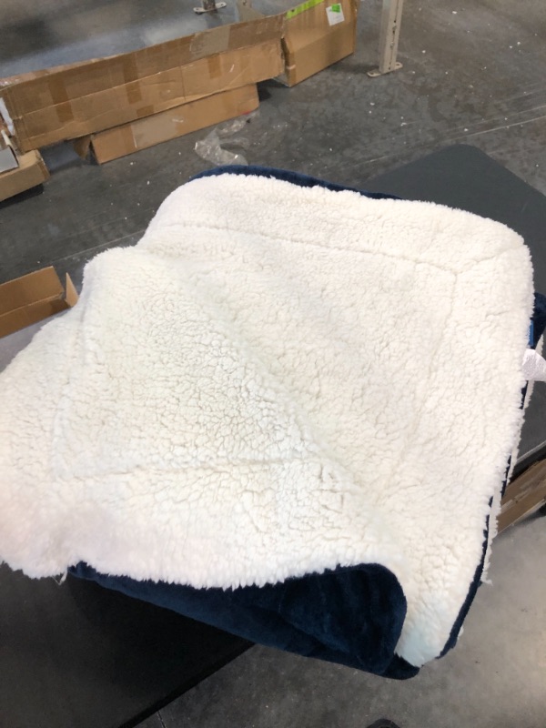 Photo 2 of Bedsure Sherpa Fleece Throw Blanket (90 in x 90 in) Blue and White