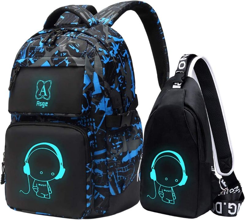 Photo 1 of Asge Backpacks for Boys School Bags for Kids Luminous Bookbag and Sling Bag Set