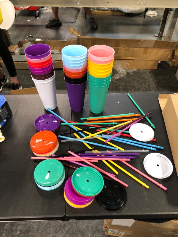Photo 1 of Tumbler with Straw and Lid Bulk Water Bottle Iced Coffee Travel Mug Reusable Plastic Cups for Parties Birthdays 24-27 oz(Multicolor,30 Pack)