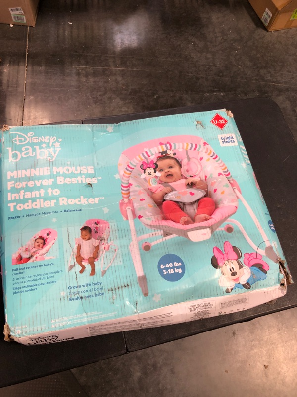 Photo 2 of Bright Starts Disney Baby Minnie Mouse Infant to Toddler Rocker with Vibrations and Removable Toy Bar - Forever Besties, Newborn + Minnie Forever Besties