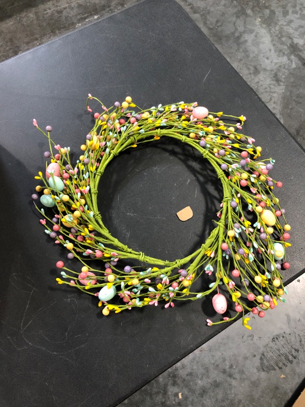 Photo 2 of 18 inch Artificial Easter Wreath with Pastel Eggs Easter Egg Wreath for Front Door with Mixed Berries for Indoor and Outdoor Decorations