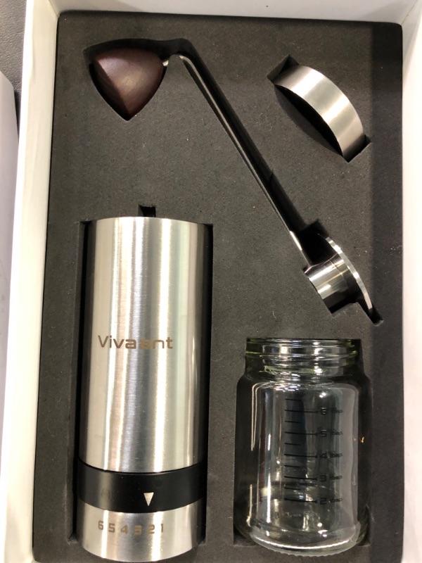 Photo 2 of Vivaant Manual Coffee Grinder — Hand Coffee Grinder with Adjustable Dragon Tooth Stainless Steel Conical Burr, No-Power, Manual Coffee Grinder for Drip Coffee, Espresso, French Press, and More!