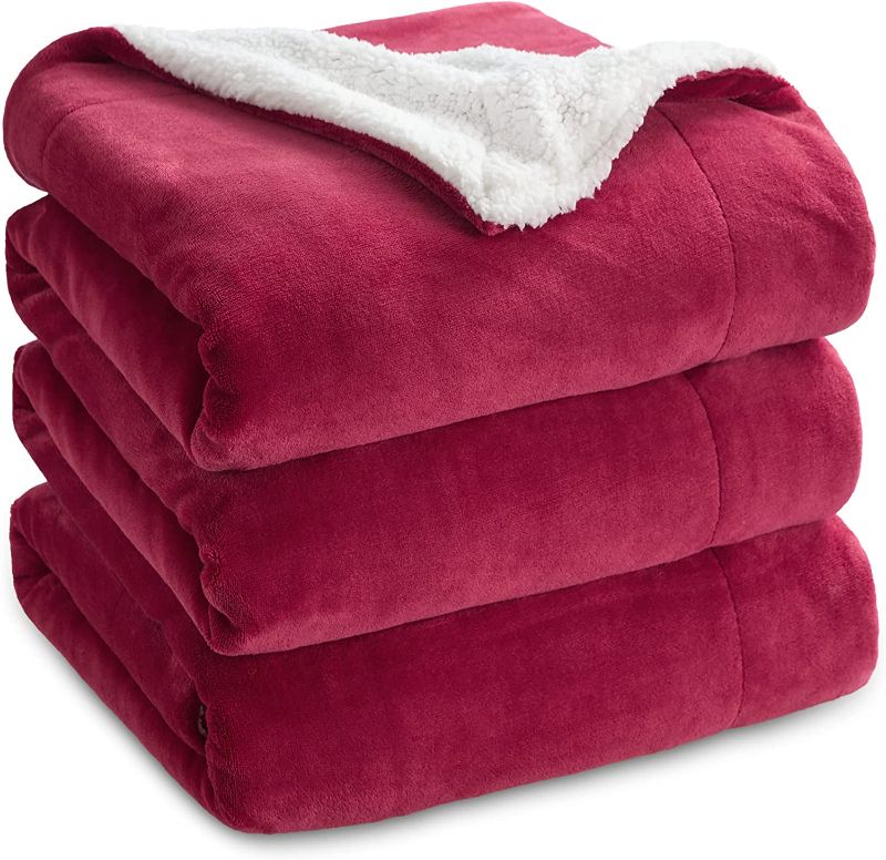 Photo 1 of Bedsure Sherpa Fleece Queen Size Blankets for Bed - Thick and Warm Blankets for All Seasons, Soft and Fuzzy Blanket Queen Size, Red, 90x90 Inches