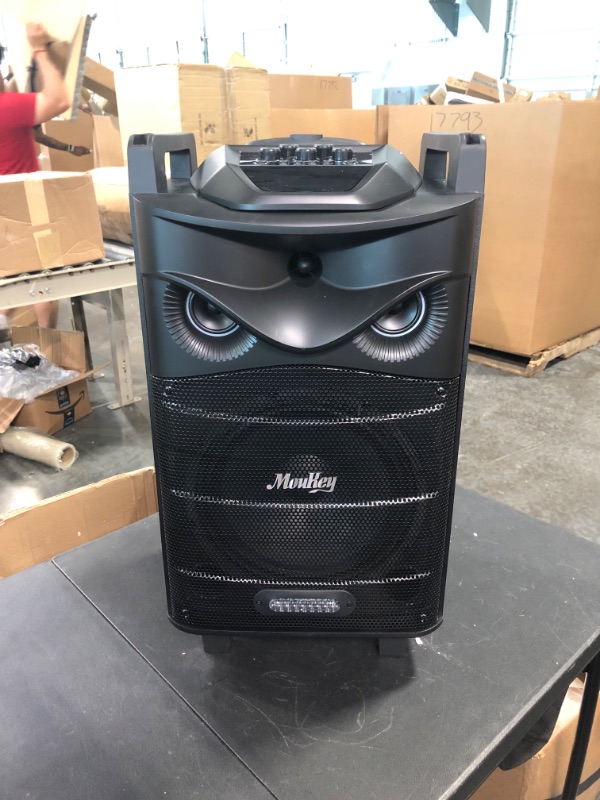 Photo 2 of Moukey Karaoke Machine, PA System Subwoofer, Portable Bluetooth Speaker w/ 2 Wireless Microphones, Lyrics Display Holder, Party Lights & Echo/Treble/Bass Adjustment, Support TWS/REC/AUX/MP3/USB/TF/FM 10" Subwoofer