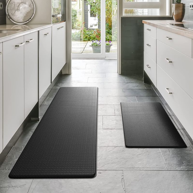 Photo 1 of Anti Fatigue Kitchen Mats for Floor 2 Piece Set, Memory Foam Cushioned Rugs, Comfort Standing Desk Mats for Office, Home, Laundry Room, Waterproof & Ergonomic, 17.3x30.3 and 17.3x59