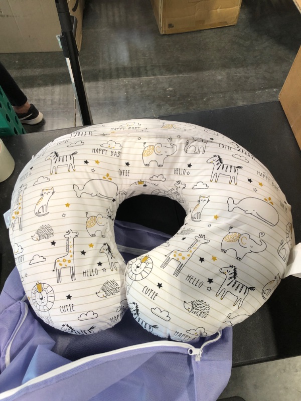 Photo 2 of Boppy Nursing Pillow and Positioner - Original, Notebook Black and White with Gold Animals, Breastfeeding, Bottle Feeding, Baby Support, with Removable Cotton Blend Cover, Awake-Time Support