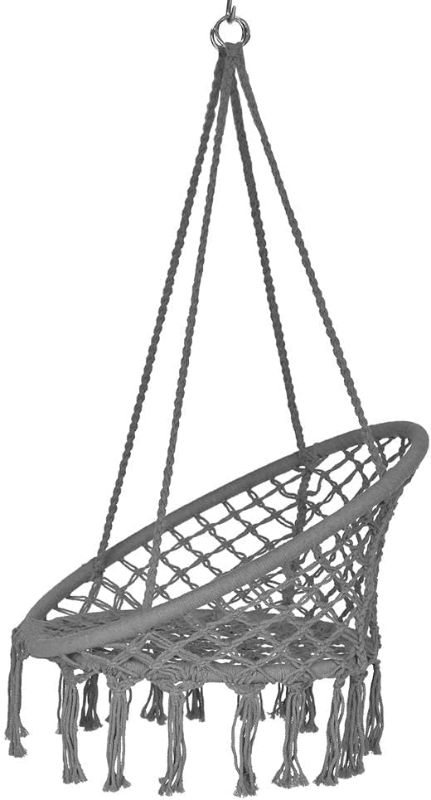 Photo 1 of  Greenstell Hammock Chair Macrame Swing Chair, Max 330 Lbs, Hanging Chair Cotton Rope Hammock Chair Swing for Indoor and Outdoor Use, Light Grey