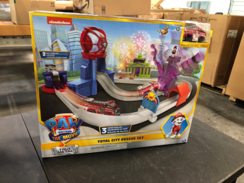 Photo 3 of Paw Patrol, True Metal Total City Rescue Movie Track Set with Exclusive Marshall Vehicle, 1:55 Scale, Kids Toys for Ages 3 and up