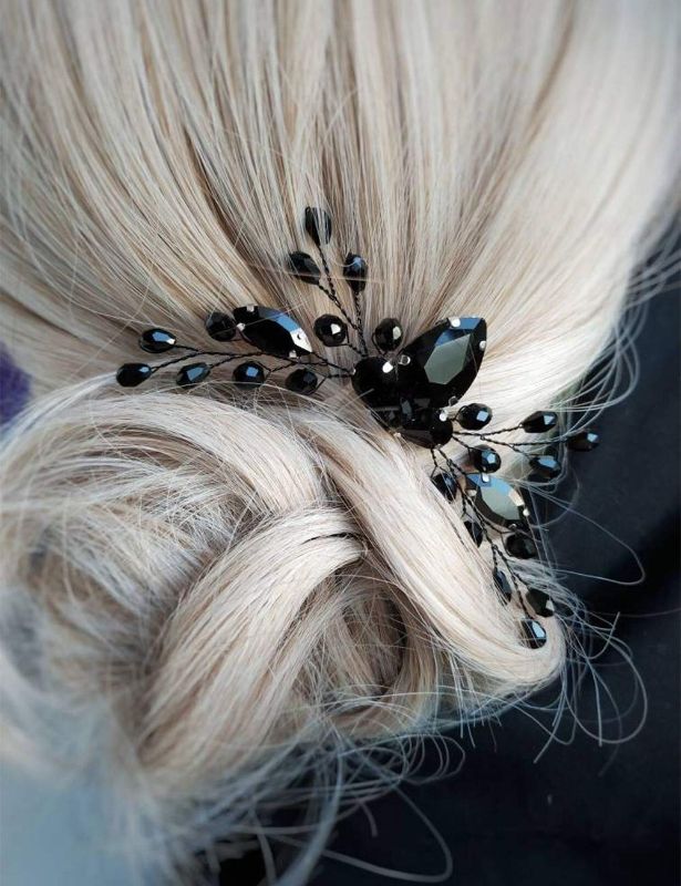 Photo 1 of Aimimier Bridal Black Crystal Hair Comb Marquise Back Comb Wedding Headpiece Prom Party Festival Hair Accessories for Women and Girls