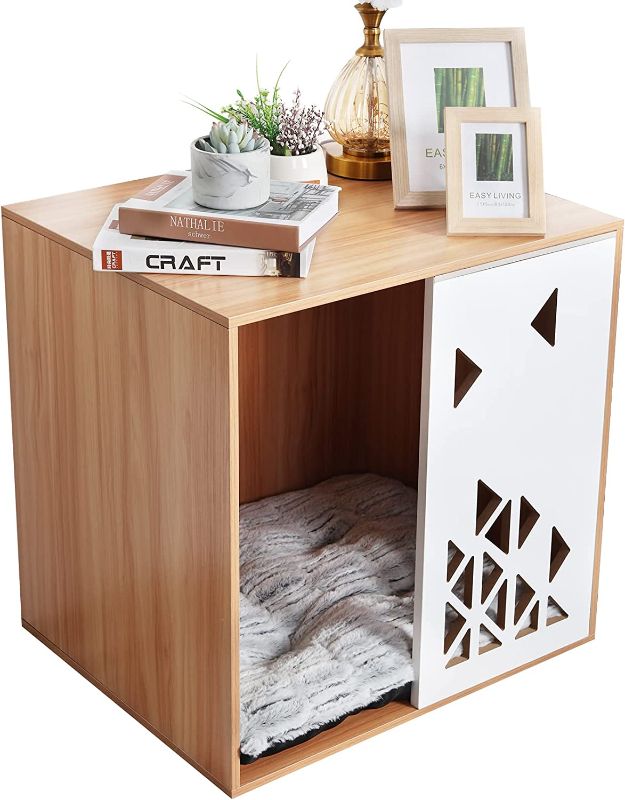 Photo 1 of BingoPaw Dog Box Wooden Indoor Furniture: Modern Home Dog Cage - Dog House with Dog Bed and Table Area - Dog House for Small Dogs Cats