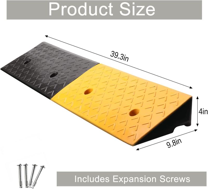 Photo 1 of 4" Driveway Curb Ramp Car Curb Ramps,Heavy Duty Rubber Threshold Ramp,Anti-Skid ramp 20000lb Bearing Capacity(39.3"x9.8"x4",23 Degree tilt Angle?Black and Yellow Color Matching) 2 Pack