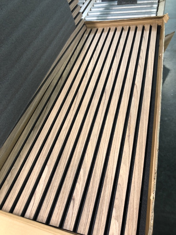 Photo 4 of Acoustic Wood Wall Panels Slat Panel for Wall with Foam 2PCS Walnut 43.3IN Height Walnut 1