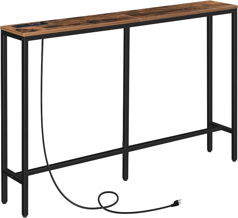 Photo 1 of ALLOSWELL Console Table with Power Outlet, 47.2" Narrow Sofa Table, Industrial Entryway Table with USB Ports, Behind Couch Table for Entryway, Hallway, Foyer, Living Room, Bedroom