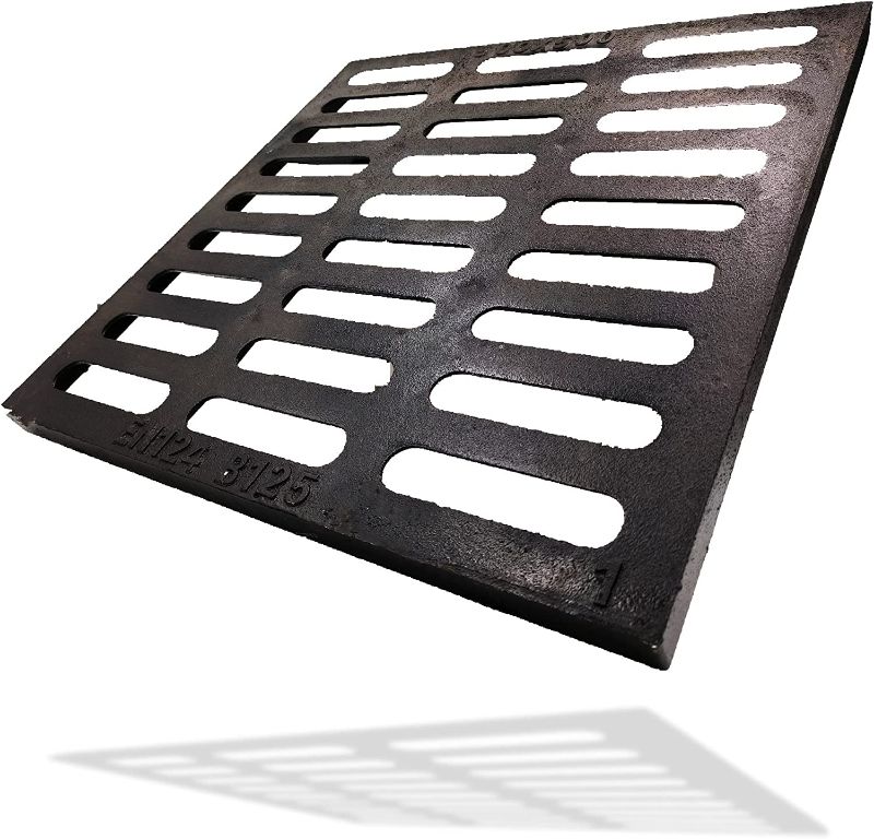 Photo 1 of Cast Iron Drain Grate, 20x20 Outdoor Drain Cover, C250 Class Replacement Sewer Grate, Durable Heavy Duty Channel Grate, Black Square Drainage Grate for Concrete Floor (19.7”x19.7”) 2 Pack