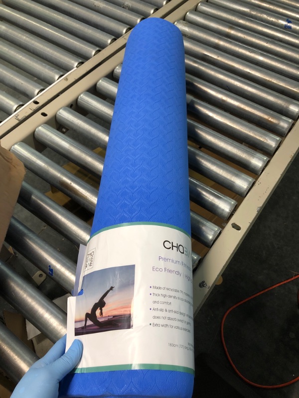 Photo 3 of CHABAEBAE Better For Joints Extra Thick Wide Yoga Mat 72" x 32" x 1/3" Shock Absorbing Cushioned Yoga Mat | Padded Yoga Mat Non Slip Workout Mat, Extra Large Yoga Mat, Pilates Mat 72''Lx32"W 1/3" (8mm) Thick Blue